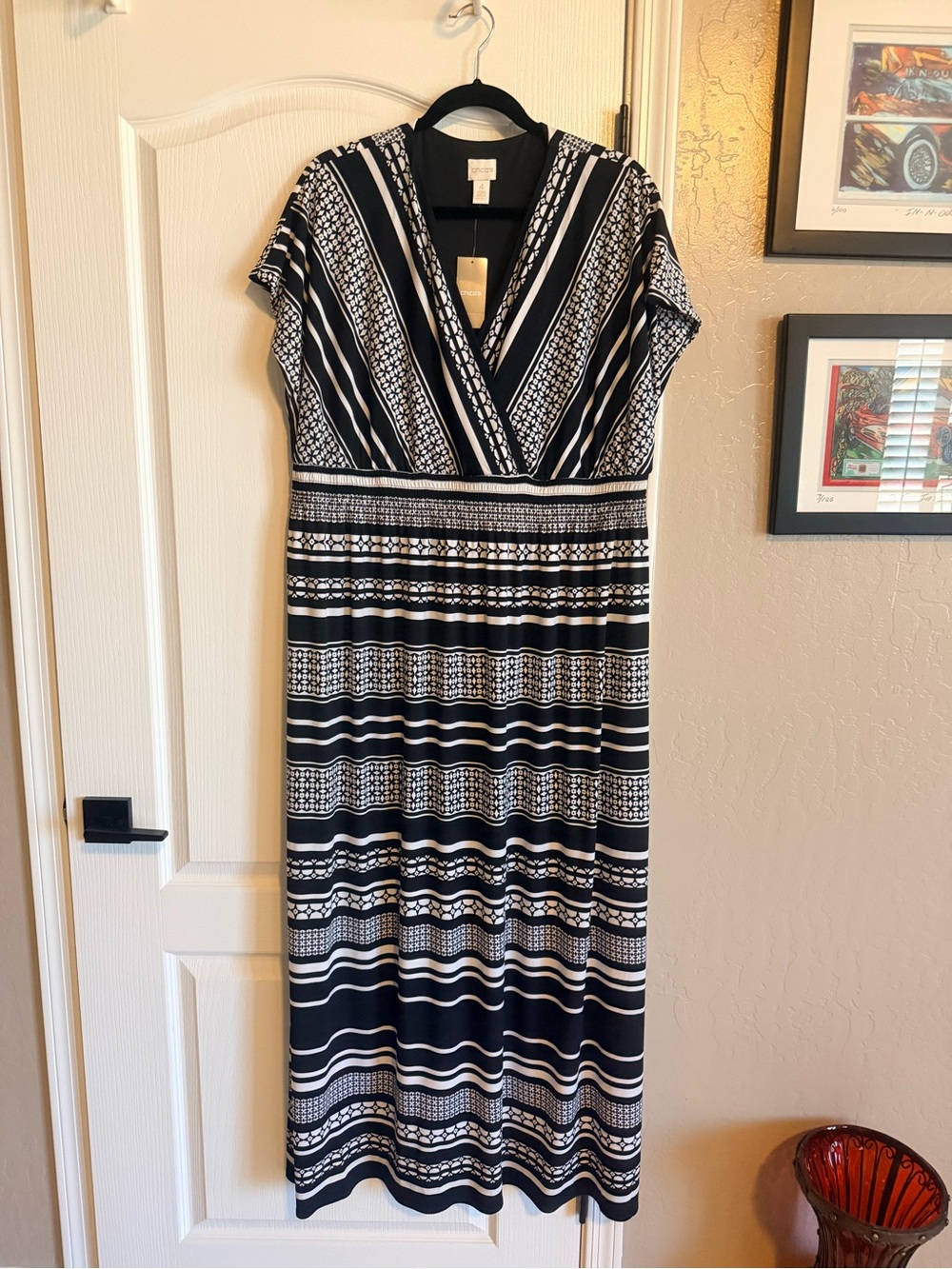 Chico’s Maxi - Black and White varigated stripe print